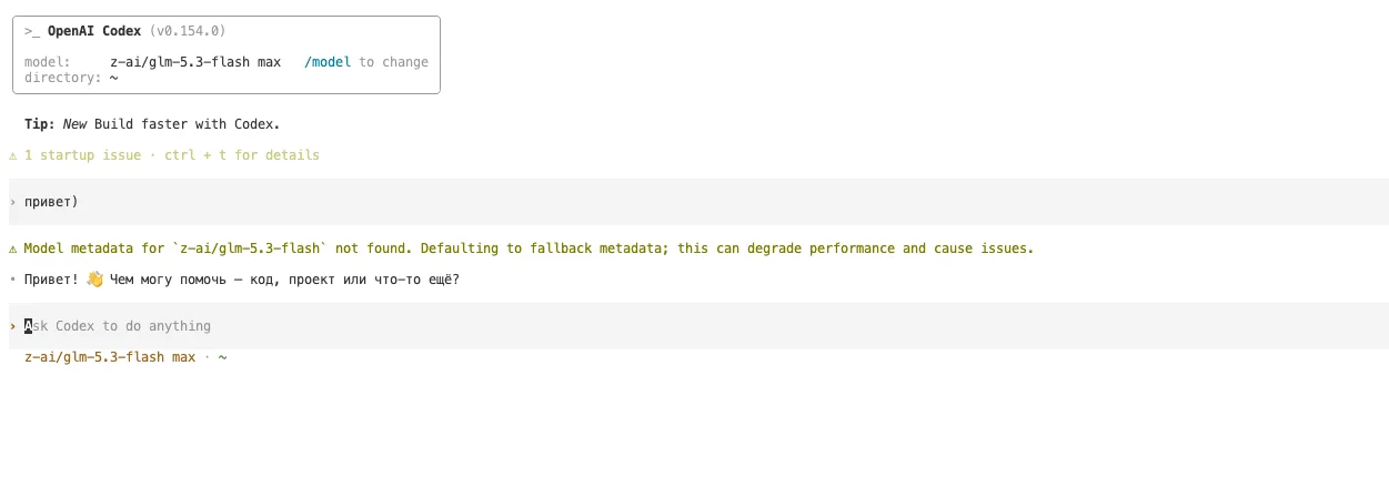Агент отвечает: модель z-ai/glm-5.3-flash работает через RouterAI. Свой агент на своём сервере.